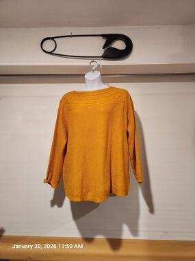 croft & barrow Mustard Cable-Yoke Crewneck Sweater